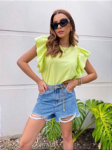 T-SHIRT CRISTAL COM BABADOS COR LEMON