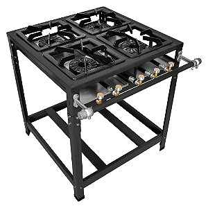 Fogão Industrial Omega 30x30 Perfil 5cm 4 Bocas Alta Pressão Com Pé Sem Forno com Mangueira