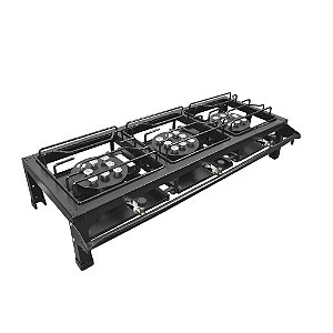 Fogão Semi-Industrial Alta Pressão 3 Bocas Grande Preto sem Pé com Mang e Registro