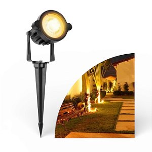 Kit (10) Dez Espetos de Jardim 7W Led Luz Branco Quente