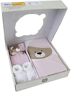Kit Presente Bebê Urso Nino Rosa Zip Toys