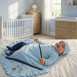 Saida de Maternidade Malha Bord. Ursos Otolina My Baby Jeans Claro P