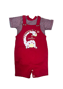 Conjunto Jardineira Estampado Girafinha Vermelho Petutinha