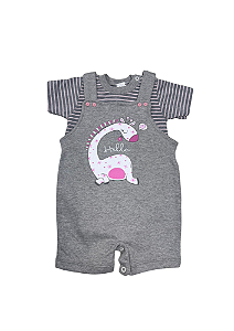 Conjunto Jardineira Estampado Girafinha Rosa Petutinha