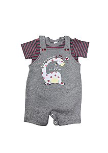 Conjunto Jardineira Estampado Girafinha Cinza Petutinha