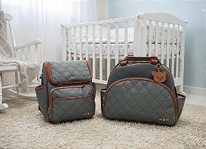 Kit Bolsa Maternidade + Mochila Lud Baby 2 peças Cinza/Marrom