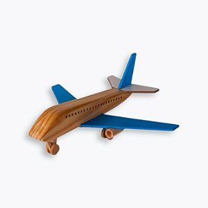 Avião Boeing Azul de Madeira  - Brinquedo Educativo