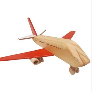 Avião Boeing Vermelho de Madeira  - Brinquedo Educativo