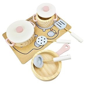 Coleção comidinhas! Cooktop e Conjunto de Panelas (Cinza e Rosa) - 9 peças
