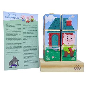 Cubos de Madeira Três Porquinhos - Brinquedo Educativo