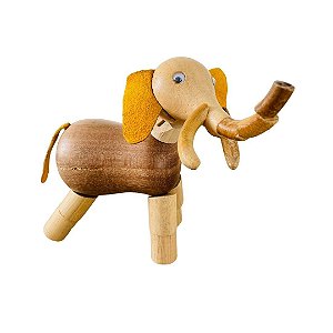 Brinquedo de madeira articulado - Elefante Ganesha Orelha Amarela