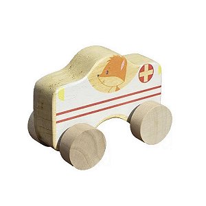 Carrinho tipo Ambulância - Brinquedo Educativo de Madeira