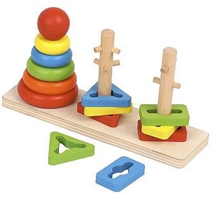 Torre de Encaixe com Passa Formas - Brinquedo Educativo de Madeira