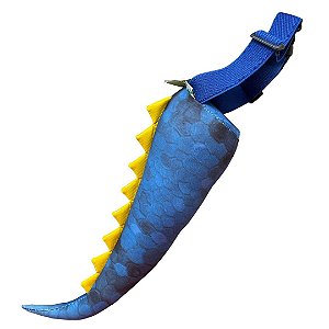 Cauda Dinossauro Azul Escuro Estampada Detalhe Amarelo - Fantasia Infantil