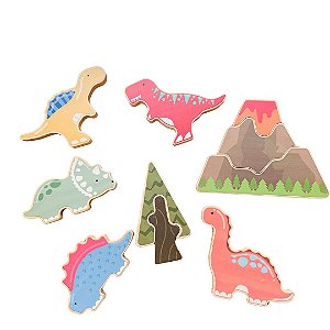 Kit Coleção Dinossauros 10 peças - Brinquedo de Madeira Newart