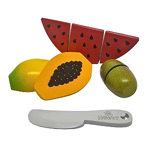 Kit 3 Frutinhas com corte: Kiwi, Mamão e Melancia - Comidinhas de Madeira Newart