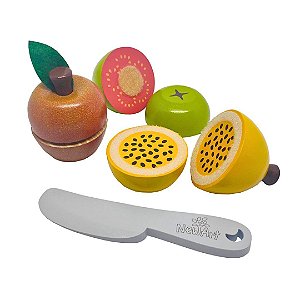 Kit 3 Frutinhas com corte: Goiaba, Maçã e Maracujá - Comidinhas de Madeira Newart