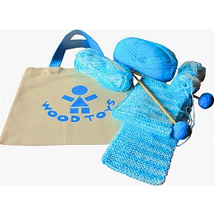 Kit Tricô Crianças - Cachecol Azul Woodtoys