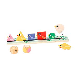 Aprendendo as Formas, Tamanhos e Cores com Pássaros - Brinquedo Educativo Madeira