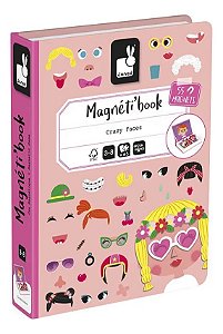 Livro Magnético Crazy Faces Capa Rosa 55 peças - Janod