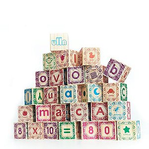 Kit ABC Ilustrado - Blocos de Montar de Madeira