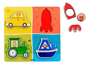 Quebra-cabeça Infantil de Encaixe - Transportes, cores e formas
