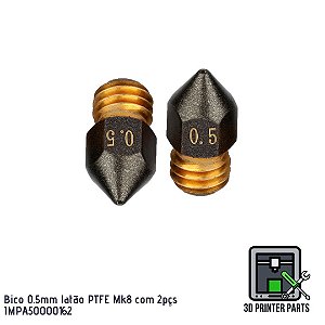 Bico 0.5 mm latão PTFE padrão Mk8 com 2 peças