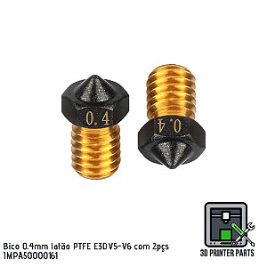 Bico 0.4 mm latão PTFE padrão V5-V6 E3D com 2 peças