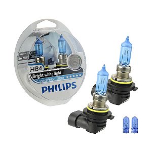 Lâmpadas Philips Crystal Vision Ultra HB4 9006 Bright White Light + Pingos T10