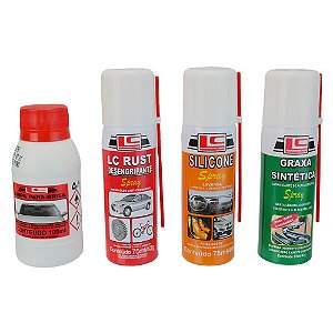 Kit De Lubrificação Automotiva LC (Silicone + Graxa + Limpa Para-Brisa + Desengripante)