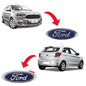 Par Emblema Grade Parachoque + Logo Tampa Traseira Original Ford Ka 2014 a 2022