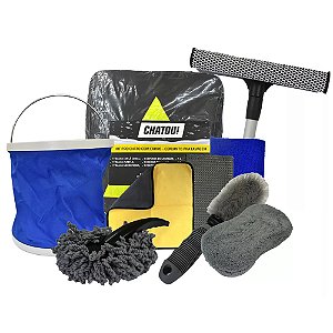 Kit Lavagem Automotiva Chatou Balde Escova Toalha Microfibra