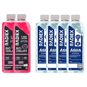 Kit 2 Aditivos Concentrado Bio Coolant Octagel + 4 Águas Desmineralizadas Radiex