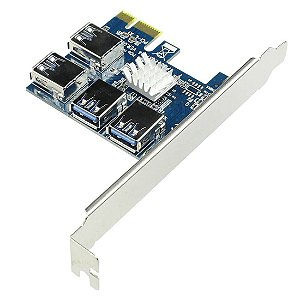 Conversor Multiplicador PCIE 1X x Riser 4 USB 3.0
