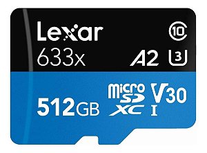 Cartão de Memória MicroSD 512GB Classe 10 + Adaptador UHS-I Lexar