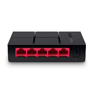 Switch de Mesa 5 Portas  Gigabit 100/1000 Preto com Vermelho MS105G Mercusys