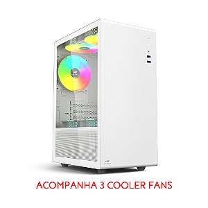 Gabinete Gamer mATX Minimalista Mid Tower Branco c/3 Coolers MT-G200WH C3Tech