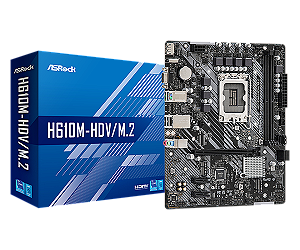 Placa Mãe mATX H610M-HVS M2 DDR4 LGA 1700 USB 3.0 HDMI/VGA ASRock