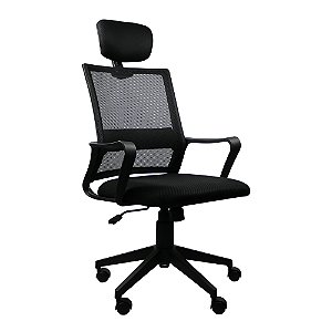 Cadeira Escritório Diretor Ergonômica Maxoffice 011495 Preta, Tela Mesh, Ajuste de Altura, Suporta 120kg, Base Metálica