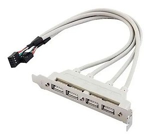 Espelho Traseiro Bracket 4 Portas USB 2.0 para Placa Mãe Conector 9 Pinos 30cm