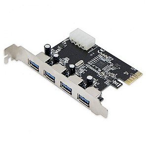 Placa Controladora PCI-Express Knup KP-T102 com 4 Portas USB 3.0 5Gbps e Conector de Alimentação Molex
