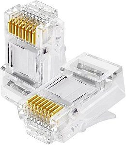 Conector RJ45 Macho Vazado EZ Crimp CAT5e/CAT6 Exbom Pacote com 10 Unidades