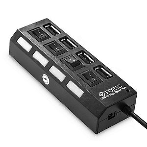 Hub USB 2.0 4 Portas com Interruptor Liga/Desliga KNUP HB-T63 Preto