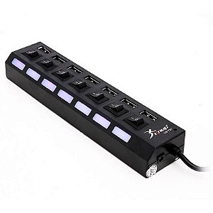 Hub USB 2.0 Knup HB-T57 com 7 Portas, Interruptor Individual Liga/Desliga e LED Indicador - Expansão de Conectividade