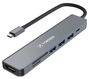 Hub USB-C 7 em 1 Fortrek DC75 Adaptador Multiportas Tipo C para Notebook e Desktop, Expansão de Conectividade