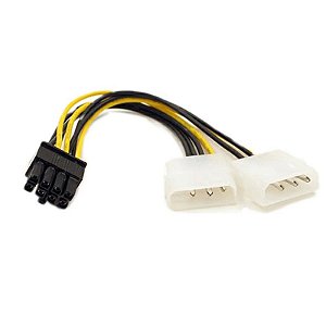 Cabo Adaptador de Força 2x Molex 4 Pinos para 1x PCI-Express 8 Pinos (6+2) para Placa de Vídeo VGA