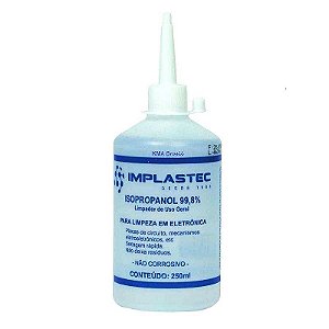 Álcool Isopropílico Implastec 250ml com Bico Aplicador 99,8% Pureza para Limpeza de Eletrônicos