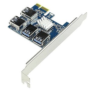 Placa Multiplicadora PCIE 1x para 4 Portas USB 3.0 Adaptador Riser Card Expansor de Slot PCI-Express