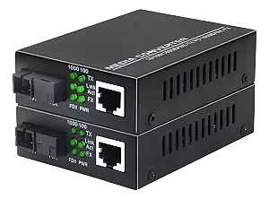 Kit Conversor de Mídia Fibra Óptica Knup KP-AD147 Gigabit 1000Mbps para Rede RJ45 Par A+B
