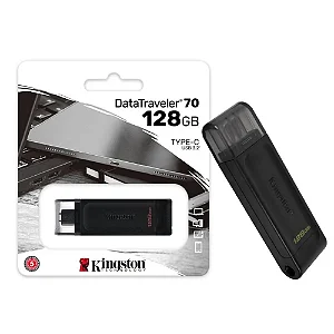Pen Drive KINGSTON DataTraveler 70 128GB USB-C 3.2 Gen 1 Preto DT70/128GB